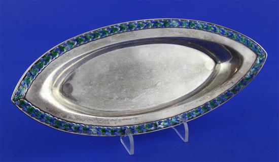 An Edwardian Arts & Crafts silver and enamel shallow dish by Liberty & Co, gross 4.5 oz.